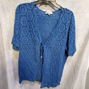 Malva 100% cotton blue short‎ sleeve lace tie jacket plus size XXL